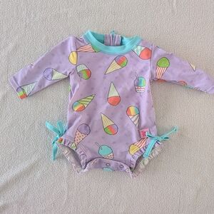 Kids Purple Ice Cream Print Long Sleeve Swim Suit